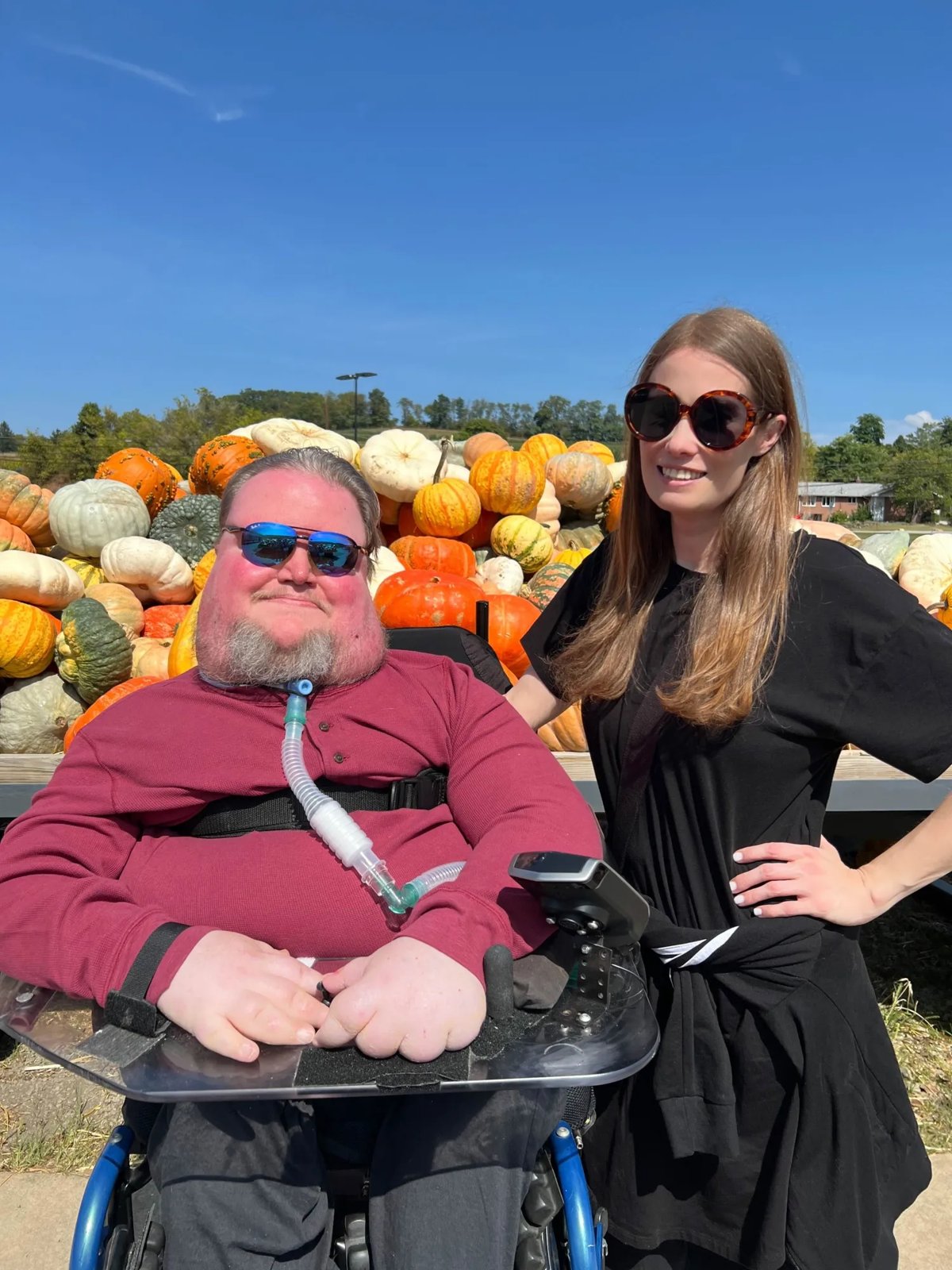 Steve and Vicki enjoying a sunny day together at a pumpkin farm.